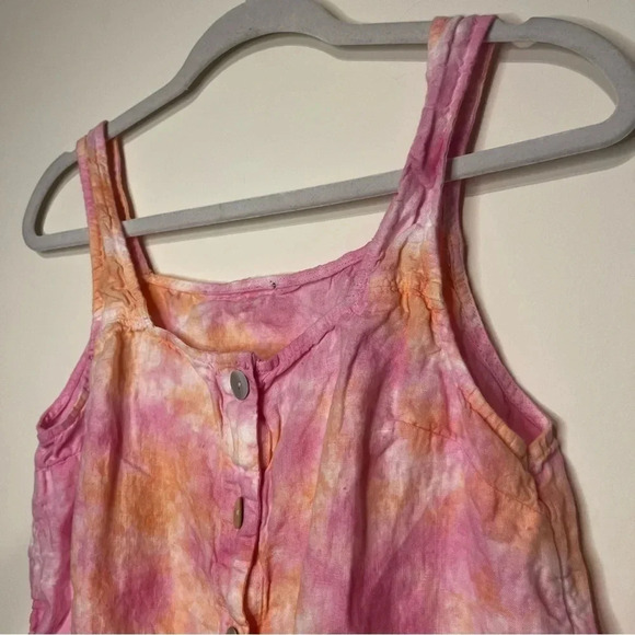 100% Linen Summer Tie Dye Square Neckline Tank Top - Picture 4 of 7